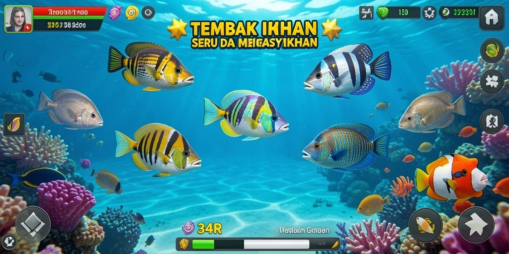Tampilan gameplay seru saat menangkap ikan di 34R.