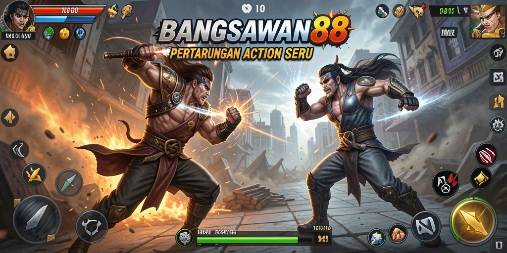 Tangkapan layar gameplay BANGSAWAN88 menampilkan karakter bertarung di arena.