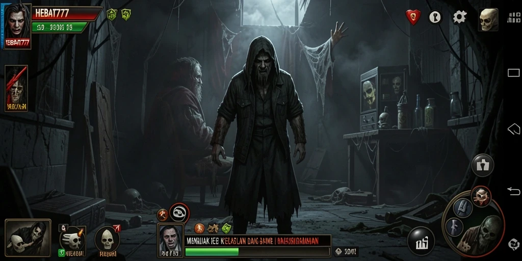 Tampilan gameplay yang menegangkan dari HEBAT777 dengan suasana Horror.