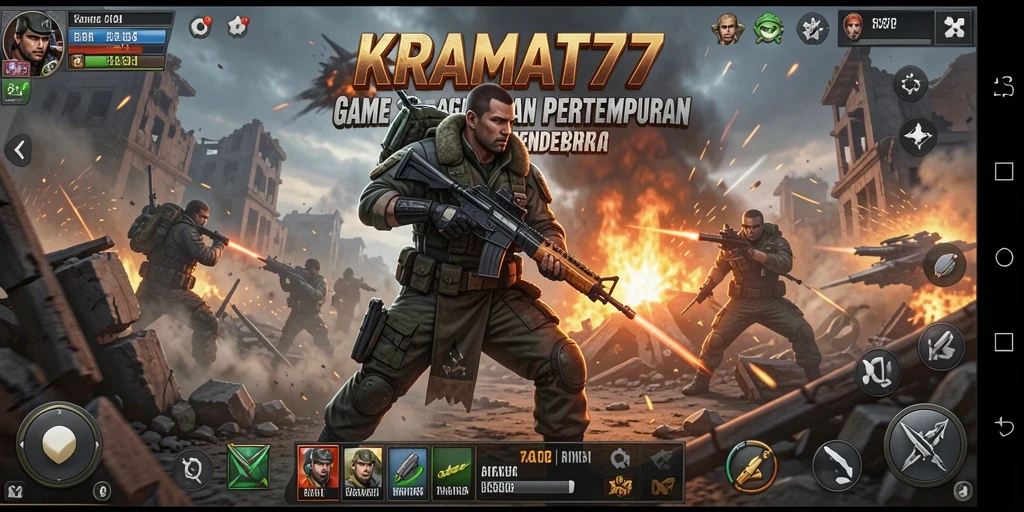 Screenshot gameplay KRAMAT77 menampilkan aksi pertempuran yang seru.