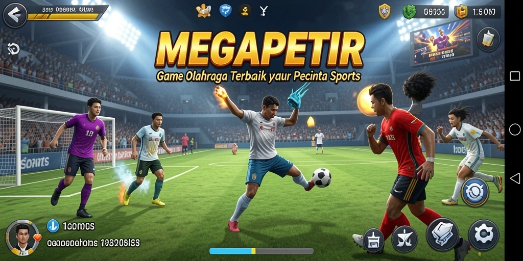Screenshot utama MEGAPETIR menunjukkan pertandingan olahraga yang seru.
