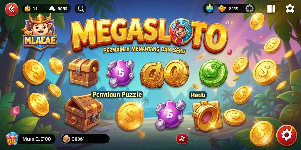 Gameplay seru MEGASLOTO yang menantang dengan teka-teki menarik.