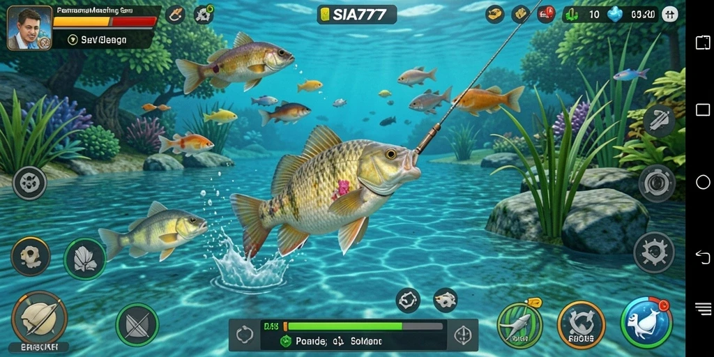 Tampilan permainan SIA777 dengan aktivitas memancing yang seru.